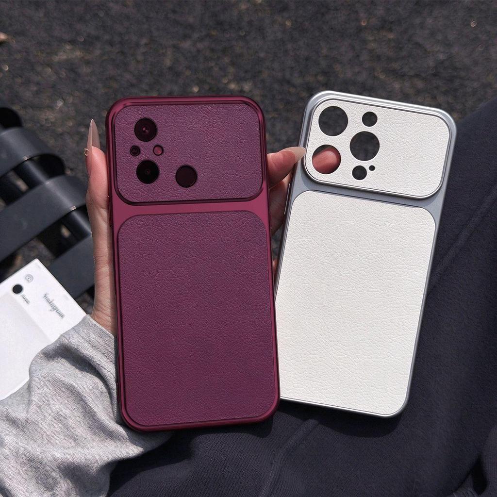 Премиальный чехол из веганской кожи для Xiaomi Redmi 12C с гальванизированной рамкой и большим вырезом под камеру