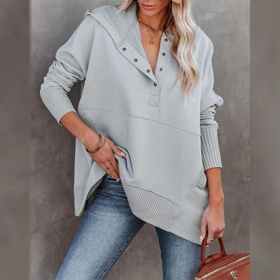 Женская толстовка, модный топ с v-образным вырезом и капюшоном, рукавами «летучая мышь», повседневный свободный пуловер с резьбой