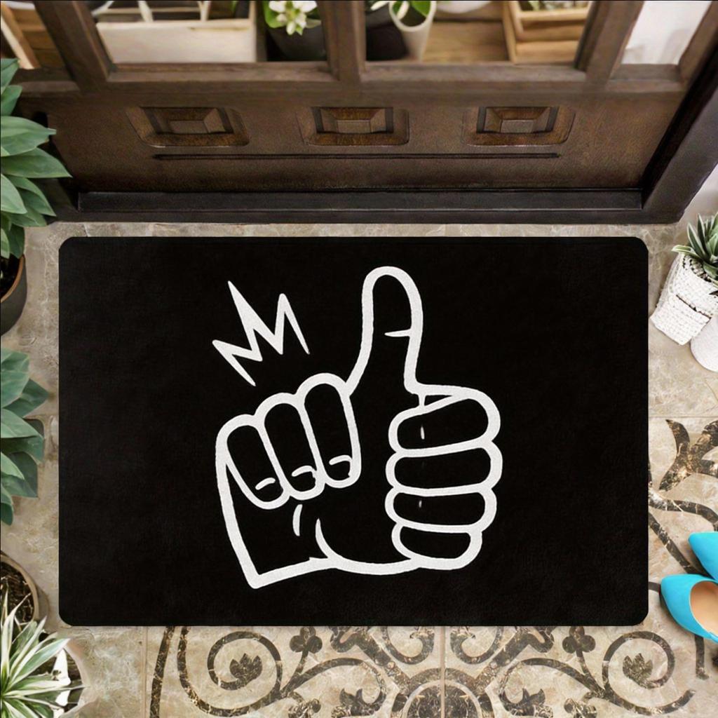 Love Hand Gesture Floor Mat 1pc – Black White ASL Sign with Heart, Playful Indoor Doormat for Entryway and Living Room