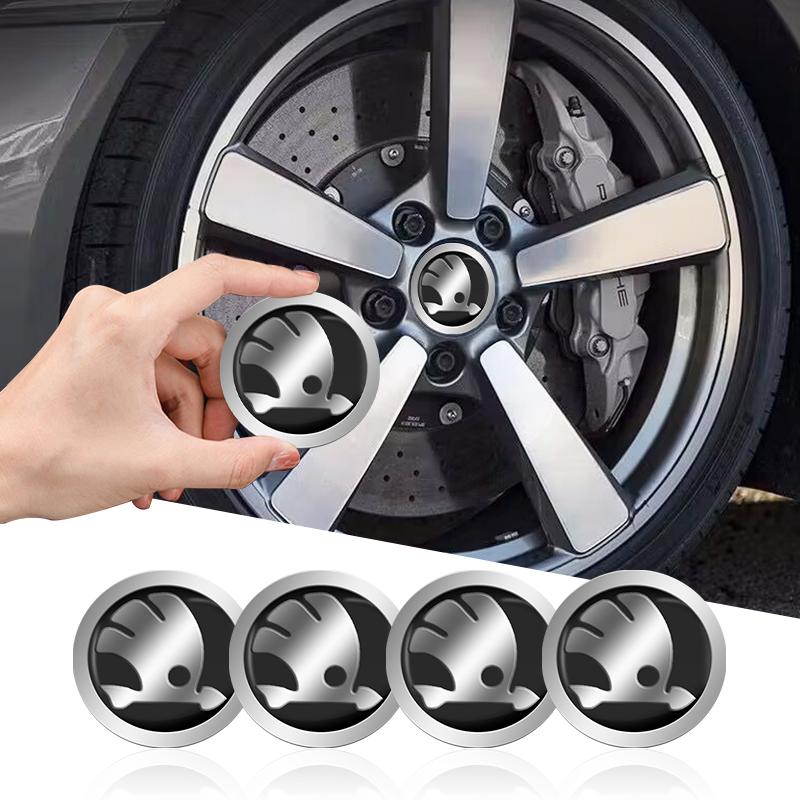 CGM1 4Pcs 56MM Car Wheel Hub Center Cover Stickers For Skoda Octavia Superb Rapid Kodiaq Karoq Fabia Kamiq Enyaq Yeti Accessories