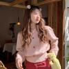 Милая девочка, розовый, маленькая клубничка, основа свитера с мягким вощеным круглым вырезом, длинный рукав, пуловер, верх свитера