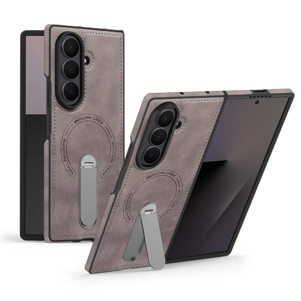 For Samsung Galaxy Z Fold7 5G Magnetic Case Rotating Kickstand Leather Coated PC Phone Cover