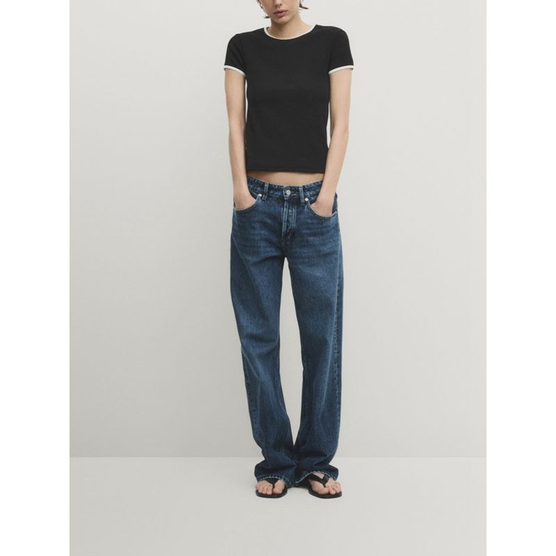 Za2024 Summer New Product Women's Clothes Casual Silm Contrast Color Round Neck Shoulder Short Sleeve T-shirt 06808918 250