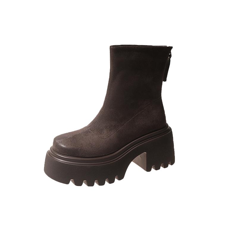 Модные женские сапоги, новые 2024 года, носки, туфли на квадратном каблуке, толстая подошва, увеличенный круглый носок, высокие каблуки, резиновые осенние женские сапоги с застежкой-молнией сзади