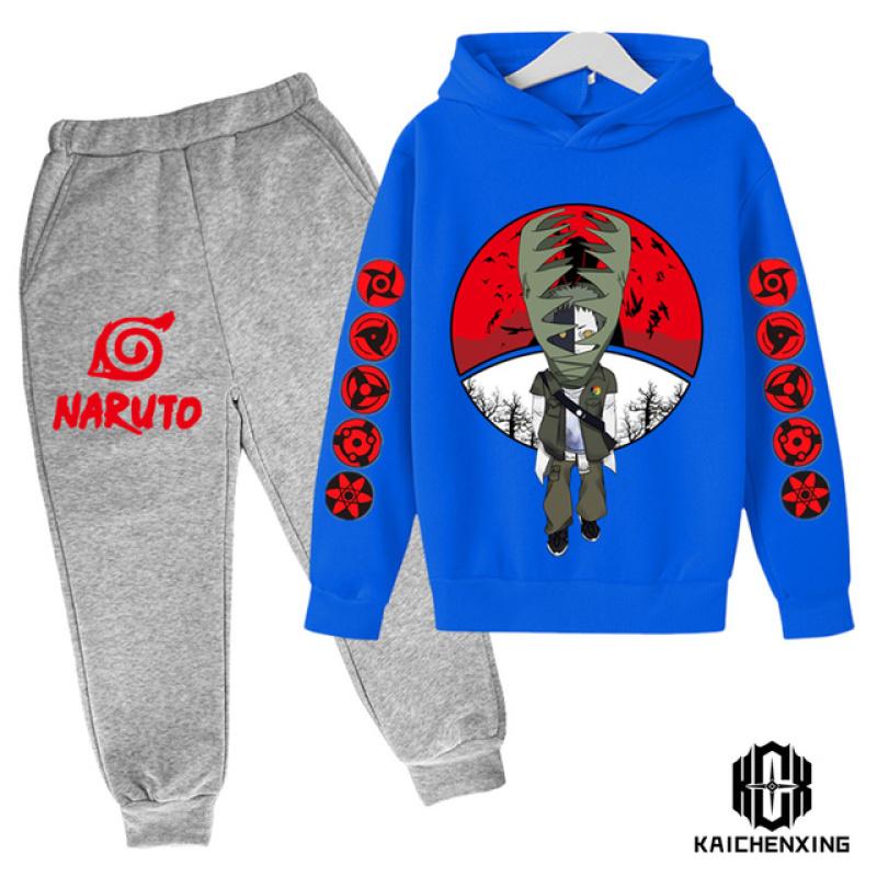 Детский спортивный костюм с капюшоном в стиле аниме Наруто на весну и осень, спортивный костюм для мальчиков и девочек, костюм со штанами и капюшоном для детей