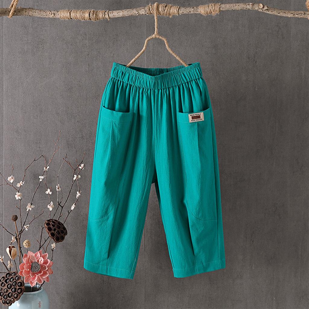 Женские модные однотонные свободные брюки большого размера с эластичной талией и маленькими штанинами, универсальные повседневные брюки-квотербеки