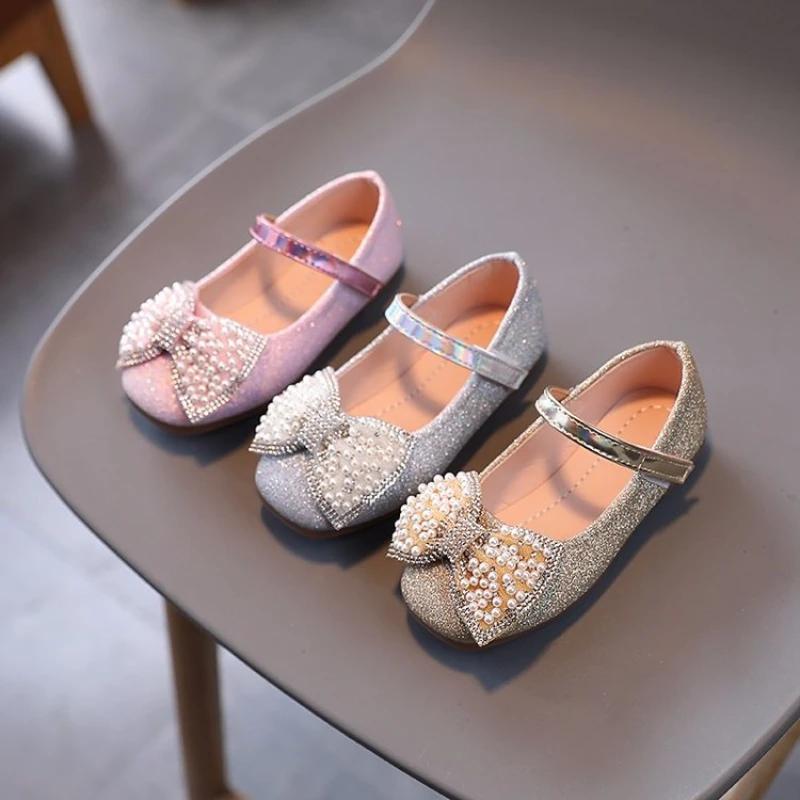 Милые детские кожаные туфли весна осень роскошные туфли принцессы с бантом для девочек модные свадебные вечерние универсальные детские туфли на плоской подошве