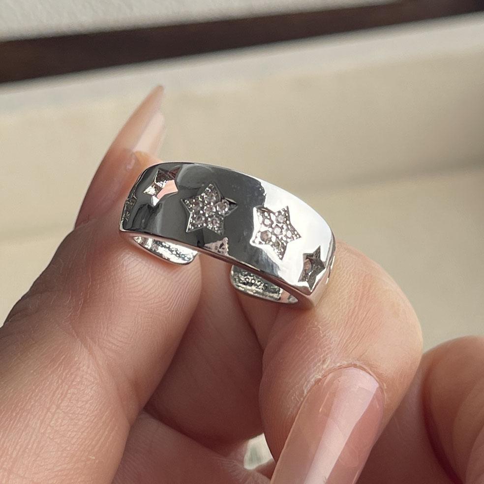 925 Sterling Silver Rings for Women Men Couple Minimalist Handmade Star Zircon Ring Party Jewelry Gift Prevent Allergy