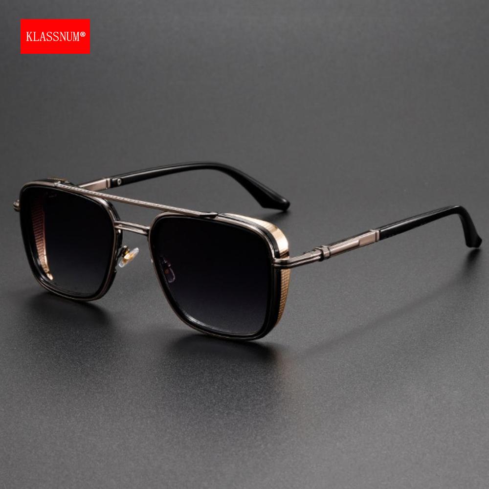 Солнцезащитные очки KLASSNUM Vintage Square для мужчин Модный бренд Роскошный дизайн Металлическая оправа Солнцезащитные очки Мужские Солнцезащитные очки UV400