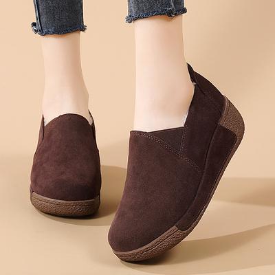 Женские мокасины на платформе Зимние теплые меховые кожаные туфли Женские туфли на толстой подошве Slip on для увеличения роста