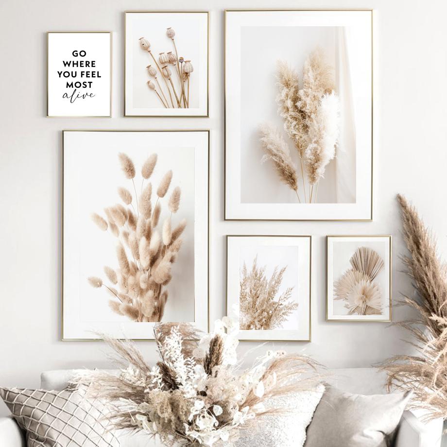 Бежевый кролик хвост трава тростник цветок лист скандинавские постеры и принты холст картины настенные художественные картины гостиная домашний декор