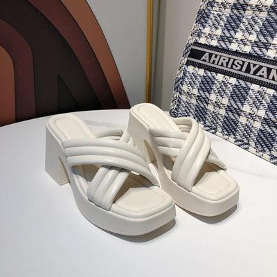 2025 лето новый корейская версия модный дизайн крестообразный ремешок высокий каблук открытый носок крутые шлепанцы женские толстый каблук водонепроницаемая платформа слово-шлепанец