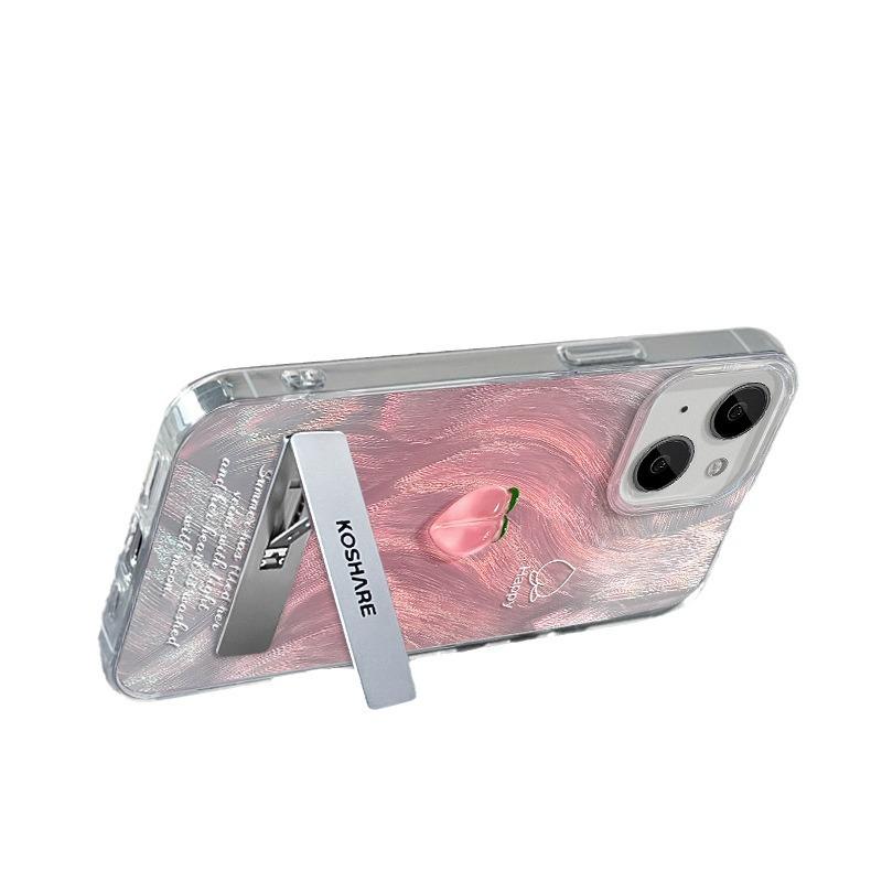 Подходит для Apple 15 Чехол для мобильного телефона Летний Iphone14 Smudge Peach Doll Bracket Chain 13/12 Feather Yarn IMD
