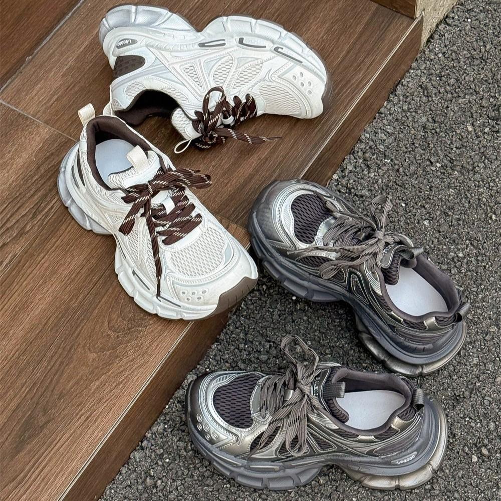 Европейская кожа папины кроссовки женские 2025 осень новые Mijia ретро универсальные на толстой подошве увеличивающие рост повседневные туфли спортивная обувь