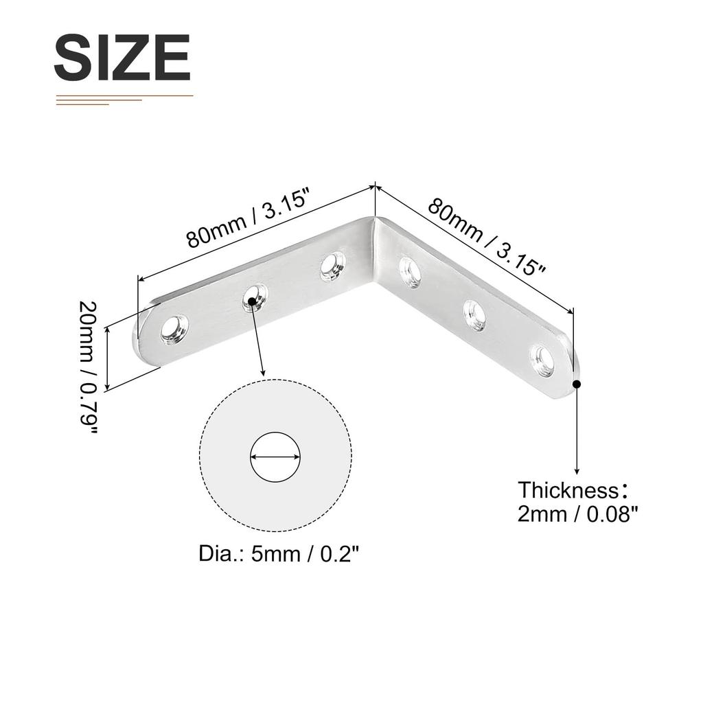 DTGN 80 x 80 x 20mm L Bracket Corner Brace 4 Pcs Perfect for