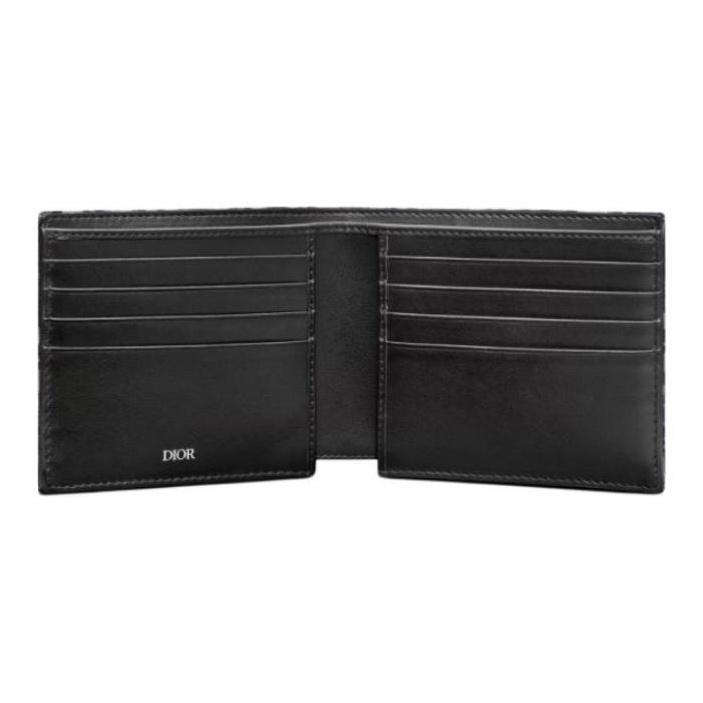 Dior Embroidered Monogram Leather Lined Short Double Fold Fabric Wallet Unisex Wallet Beige Black 2OBBH027YSE-H05E