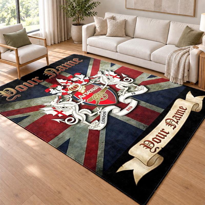 Arsenal F.C. Custom Name Personalized Rug Non‑Slip Doormat Floor Carpet Housewarming Birthday Gift for Family Friends