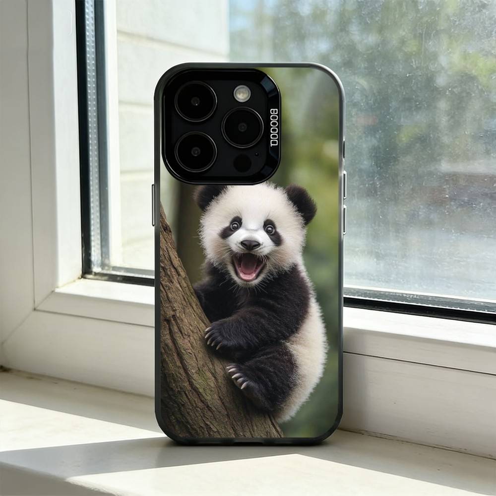 Cute F-Fubao Animal P-Panda Phone Case For iPhone 17,16,15,14,13,12,11 Plus,Pro Max,XS,Colorful Silver Black Cover