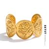 60mm Waterproof Stainless Steel Metal Flower Shape Cuff Bracelet Bangle Golden Texture Open Fashion Jewelry