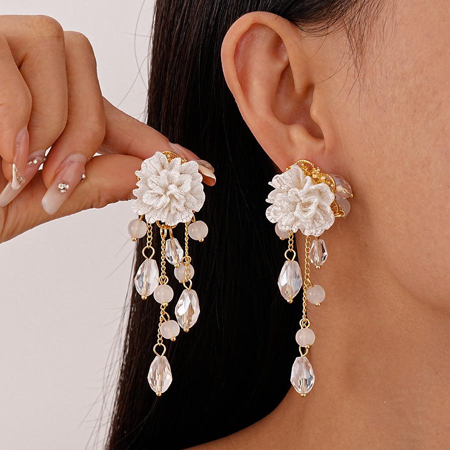 Элегантные акриловые серьги-кисточки с цветами - Стерлинговое серебро, Стеклянные бусины, Дизайн высокого класса для женщин