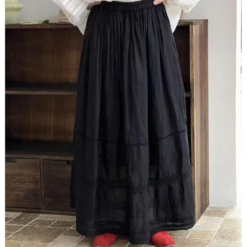 Johnature Elasticated Waist Summer Loose Retro Style Women Breathable Skirt Women