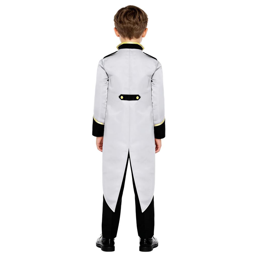 Kids Vintage Medieval Steampunk Tailcoat Long Sleeve Fake Two Piece Tuxedo Victorian Jacket for Dress Up Party Costume