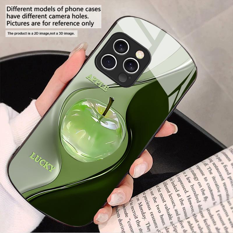 Градиентный кристальный яблочный чехол для iPhone 16 15 14 13 Plus 12 mini 11 Pro Max XR Xs Max X 7 8 6 6S 2022 20 Эллиптический стеклянный чехол для телефона