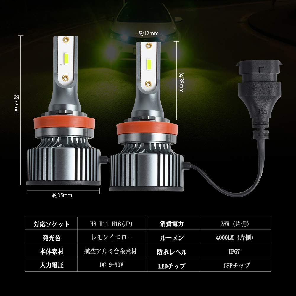 Светодиодная противотуманная фара Futwod H8H11H16, лимонно-желтая, желтая, светодиодная противотуманная фара, яркий чип CSP с регулировкой угла, вентилятор охлаждения Integra