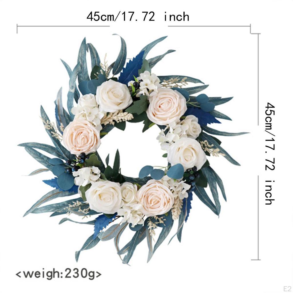 Spring Wreath Front Door Artificial Flower Indoor Outdoor 18inch Rose for Housewarming