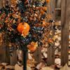 Reusable Fall Patio Accents Pumpkin Topiary Trees with Stakes, Artificial Autumn Eucalyptus Leaf Gourd Halloween Yard Decorations Decoration for Front