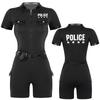 Womens Police Costume Jumpsuit with Front Zipper and Belted Waist for Role Play or Dress Up Parties