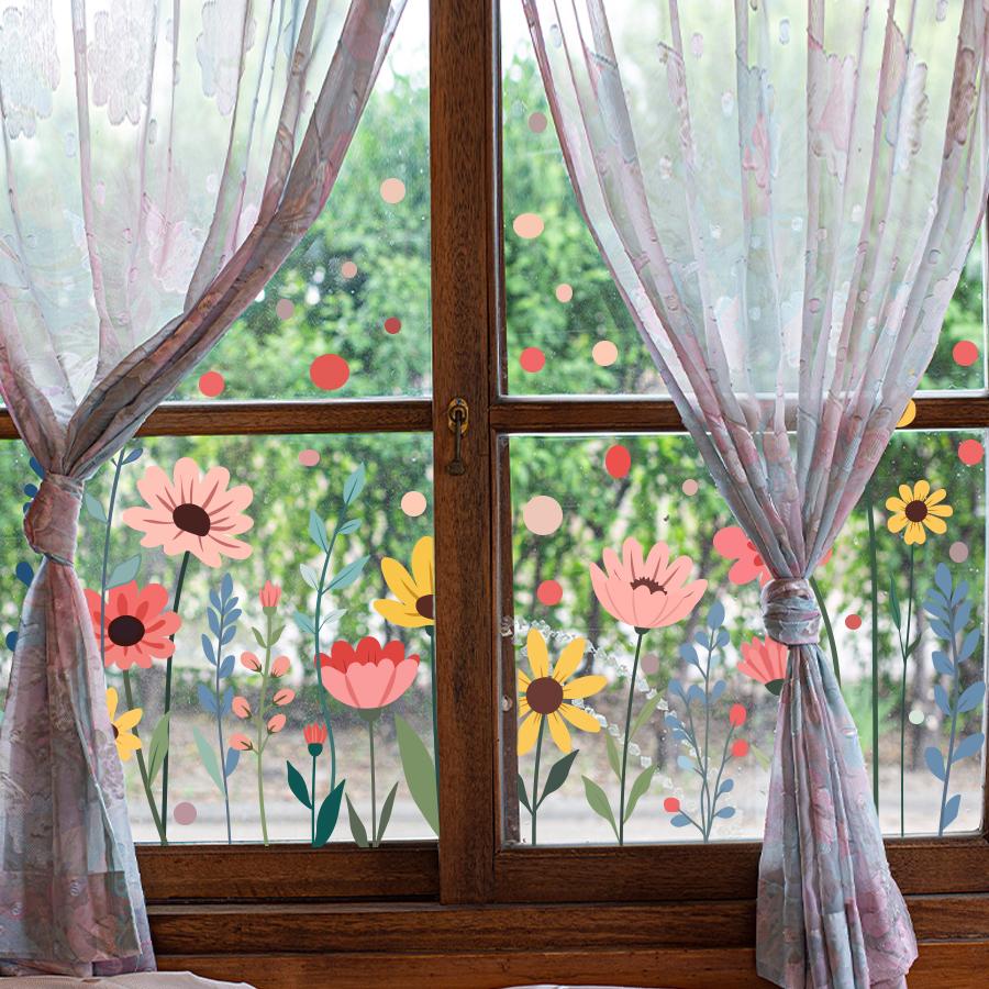 Static Window Clings Sticker Floral Raindrop Design For Home Office Decor Removable Privacy Glass Decal Easy Apply Reusable