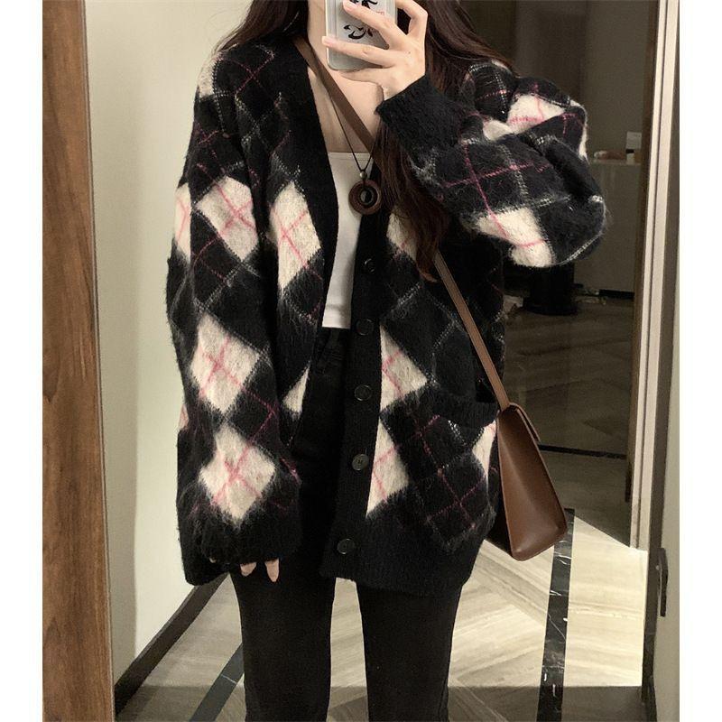 Кардиган-свитер женский осенне-зимний соленый сладкий возрастной свитер с v-образным вырезом и длинными рукавами вязаный кардиган женский