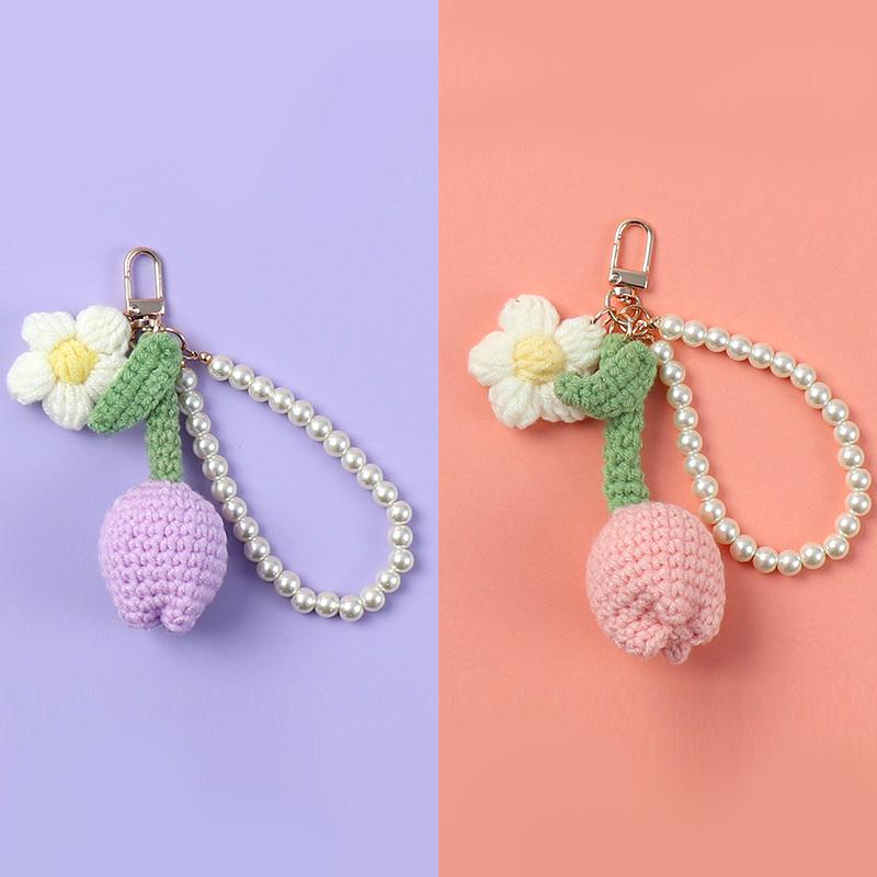 Вязаный тюльпан для мобильного телефона, шикарный искусственный цветок-пухляш, анти-потеряшка, многоцветное украшение, подарочные аксессуары