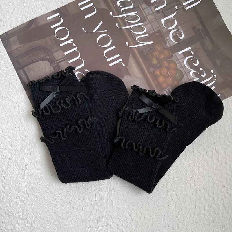 1 пара шикарных осенних носков для девочек из телячьей шерсти, корейские модные носки с оборками и бантом для детей, мягкие хлопковые школьные носки, одежда, аксессуары