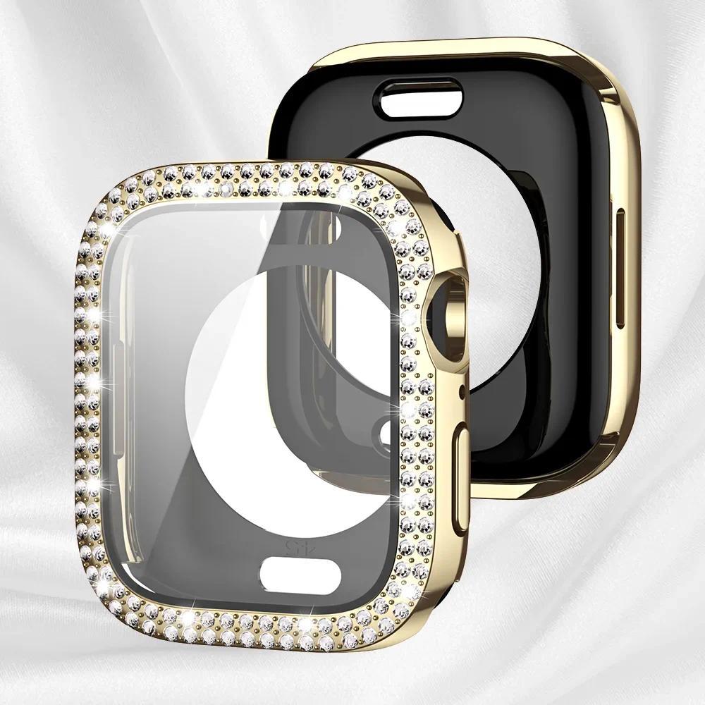 Блестящее стекло+чехол для Apple Watch Case 49мм 46 42 45 41 40 44мм Бриллиантовый бампер+Защита экрана Iwatch Series 11 10 9 8 7 6 5 SE