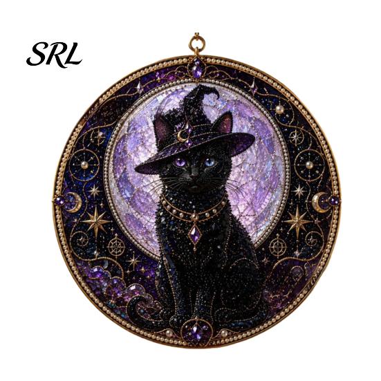 Stress Relief Hobby Black Cat Diamond Art Kits for Adults Beginners, DIY Material Package, Gift Painting Craft Set Home Wall Decor & Window