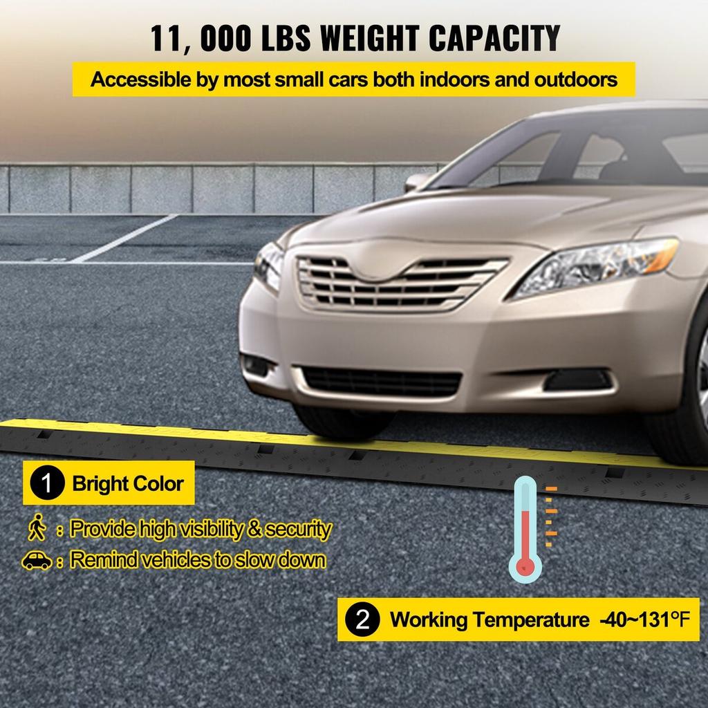 Cable Protector Ramp, 5 Packs 2 Channels Speed Bump Hump, Rubber Modular Speed Bump Rated 11000 LBS Load Capacity, Protective Wire Cord Ramp Driveway