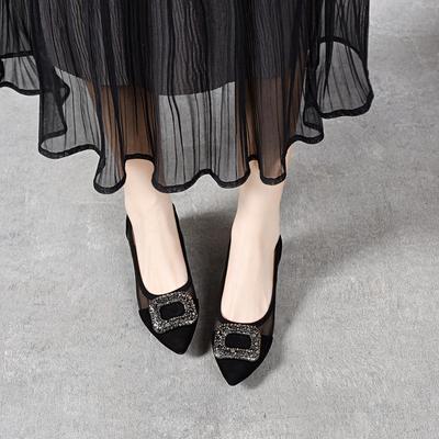 Женские туфли-лодочки на остром высоком каблуке, сетчатые одинарные туфли с квадратной пряжкой из стразов, с мелким вырезом, на одной педали, обувь на четыре сезона, женская модная обувь