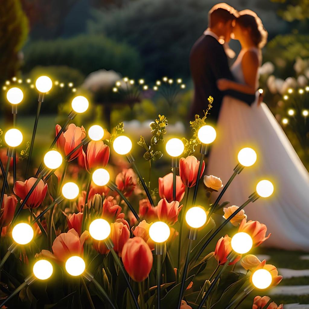 2 упаковки солнечных рождественских гирлянд для сада, 8 светодиодных светлячков, газонное освещение теплого белого цвета RGB для украшения двора, патио, дорожки