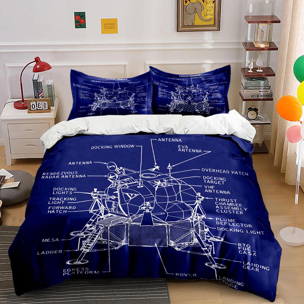 Lunar Module Blueprint Design Bedding Duvet Cover Set Duvet Cover Pillowcases (1*Duvet Cover 2*Pillowcases, without duvet insert)