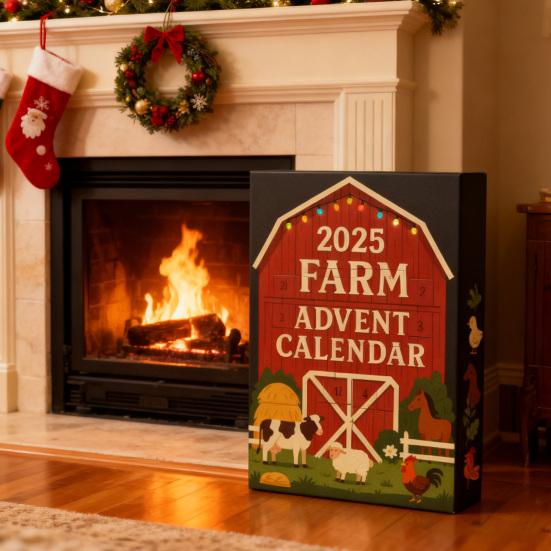 2025 Фермерский Адвент-календарь 24 дня Обратный отсчет до Рождества с 2D акриловыми украшениями в виде фермерских животных и амбара, Набор подвесных украшений для рождественской елки, Праздничный подарок