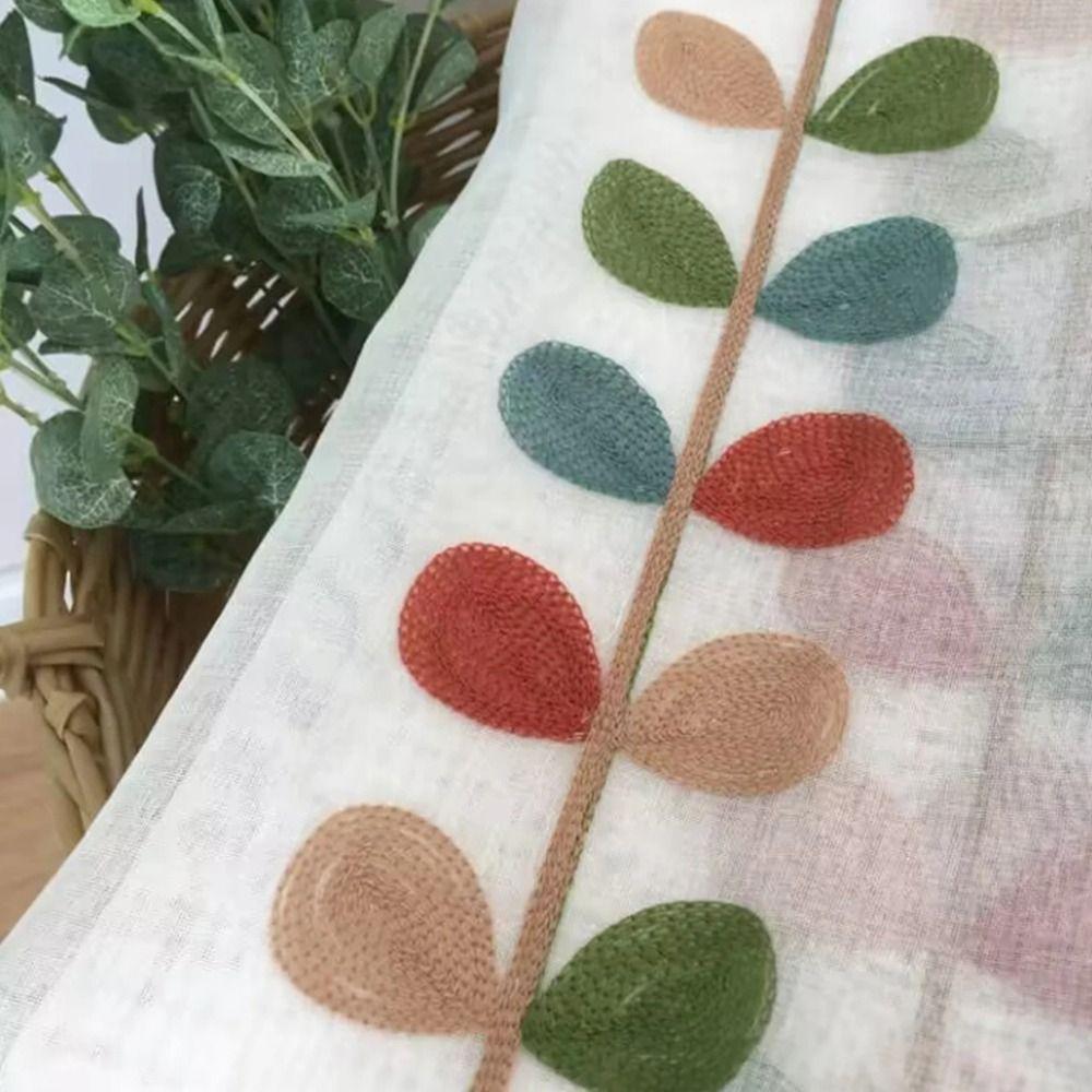 Embroidered Leaves Shower Curtains Four Color Short Curtains Home Decoration Voile Drapes Cafe