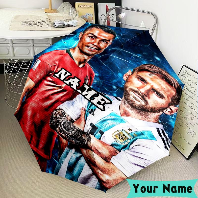 Custom Name Global Soccer Stars Umbrella, Foldable Umbrella Suitable for Outdoor Shopping Travel Sports, Exquisite Gift for Family