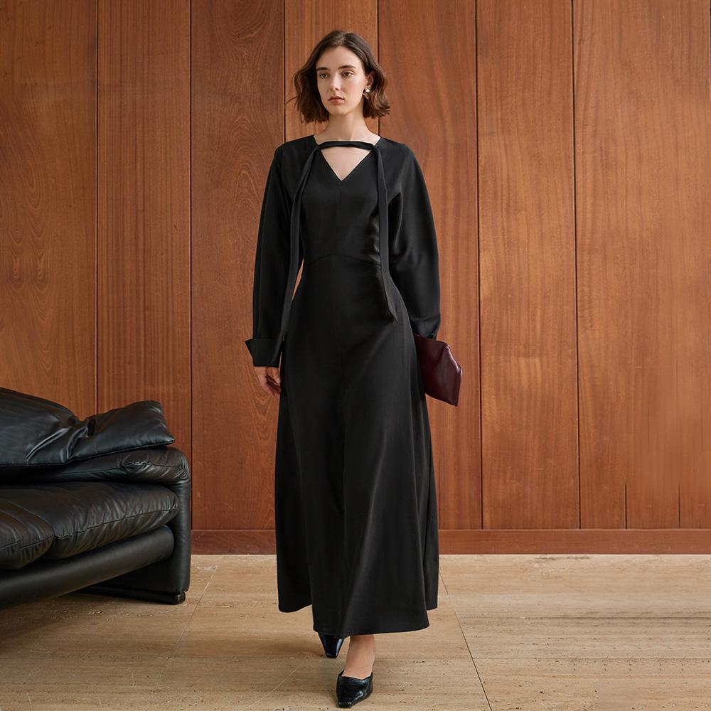 Waiwaiaiem Yy_Elegant V-Neck Tie Dress