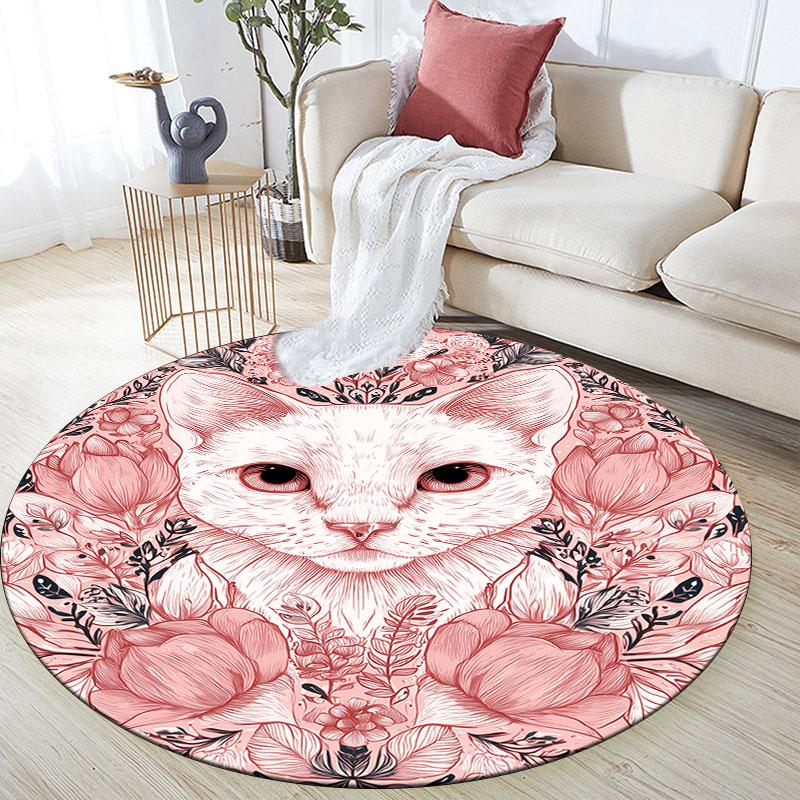 Cute Cats pattern round rug,Carpet Rug for Living Room Bedroom Playroom ,Non-slip Floor Mat,Holiday Gifts and Birthday Gifts.