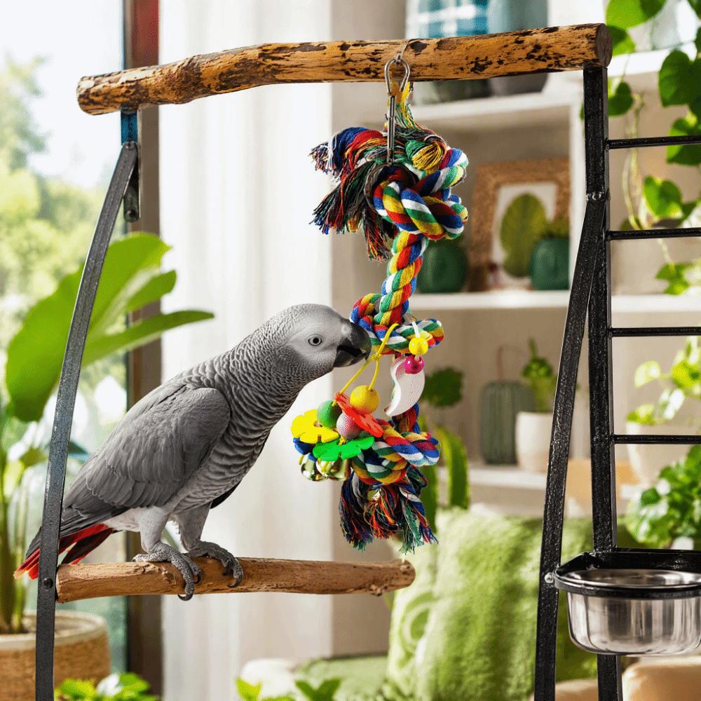 Colorful Cotton Rope Bird Hanging Toy Bite Resistant Cotton Rope Bird Toy For Small Parrots