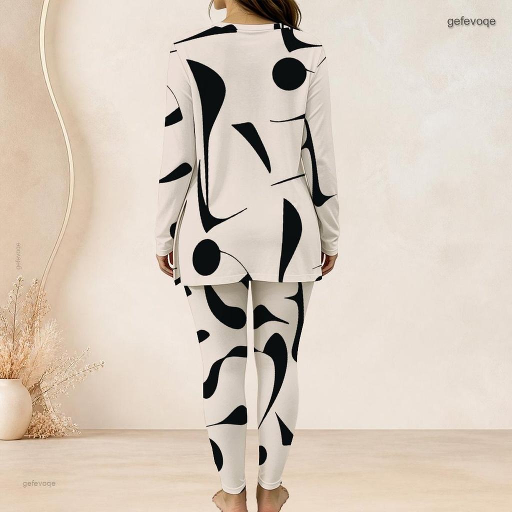 Women Plus Size Colorful Geometric Printed Half Zip Long Sleeve Long Top Fitted Pants Two Piece Set