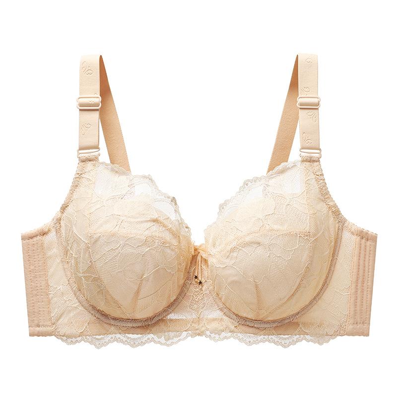 Ultra-thin Sexy Quick-drying Plus-size Bra with Exquisite Transparent Lace Trim and Widened Side Wings for Breast Control