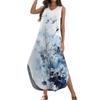 Женский 2024 летний повседневный свободный сарафан длинное платье с цветочным принтом без рукавов с v-образным вырезом и разрезом футболка платья макси